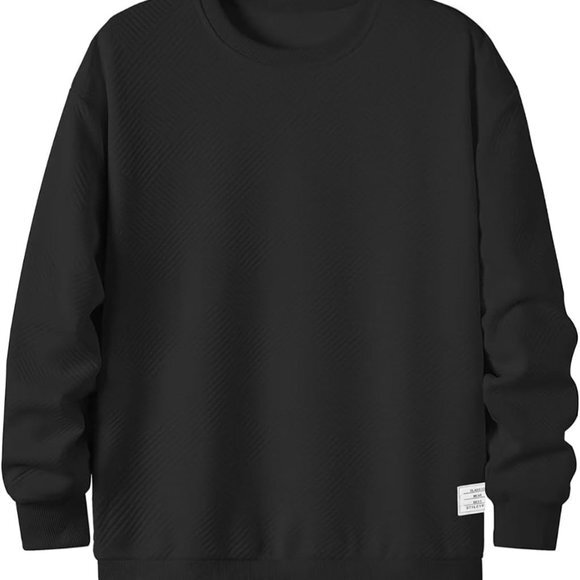 Men Men's Crewneck‎ Sweat Soild Color Geometric Texture Long Sleeve Casual Shirt - Picture 5 of 5